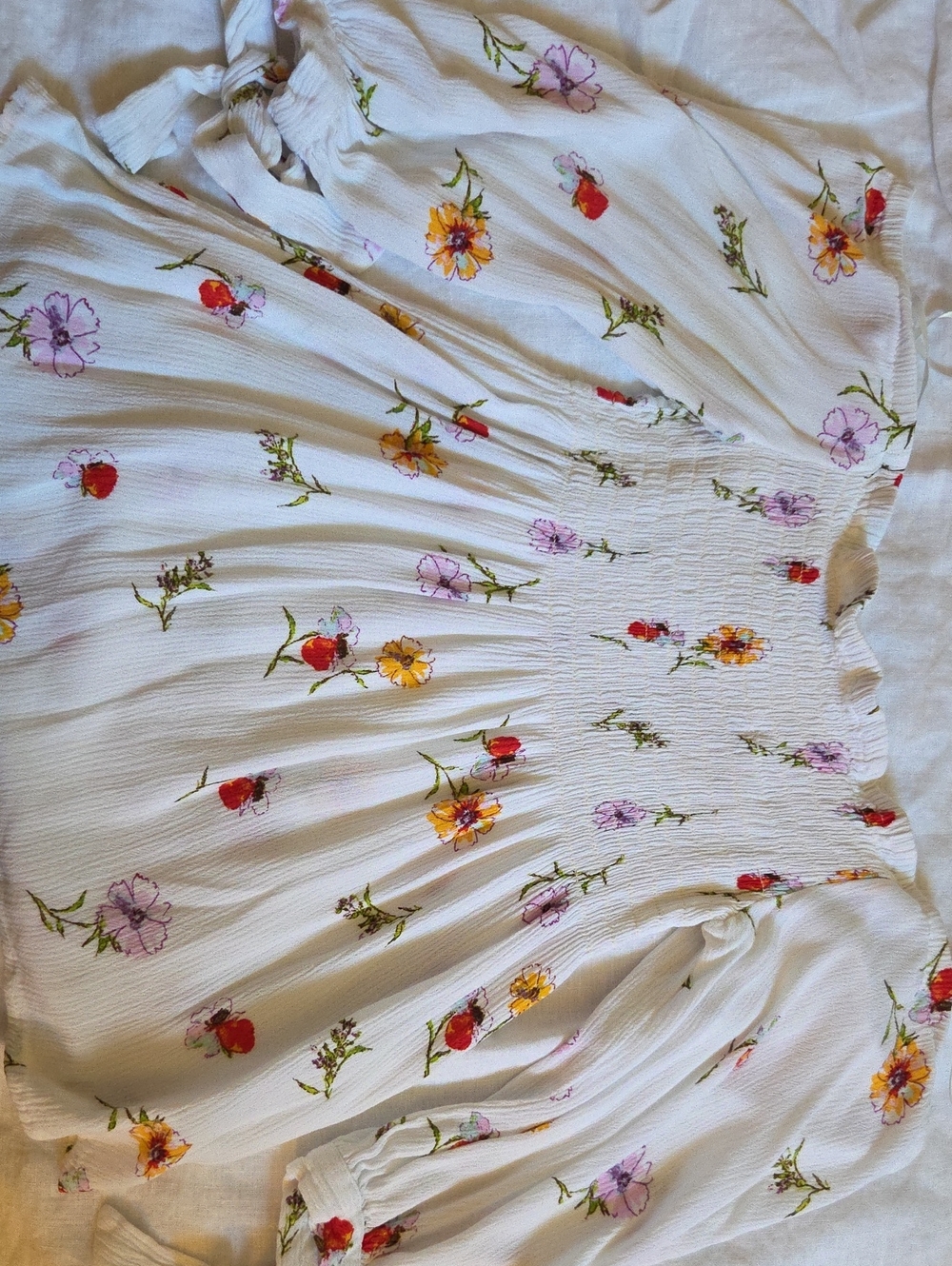 American Eagle Outfitters White Floral Smocked Blouse